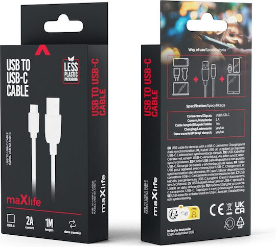 Maxlife MAXLIFETYPECWH Cablu USB 2.0 USB-C Masculin - USB-A Alb 1m