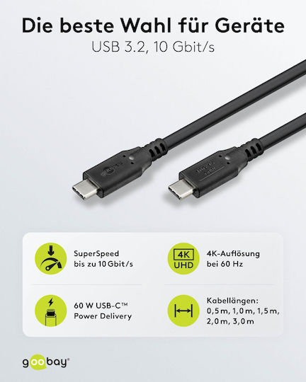 Goobay USB 3.2 Video Cable USB-C male - USB-C 60W PD Μαύρο 1.5m 74206 Bulk