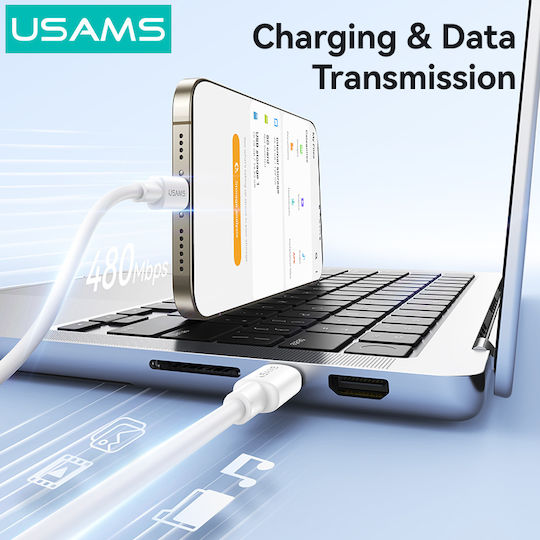 Usams USB 2.0 Cable USB-C Male - USB-C 60W PD White 1m