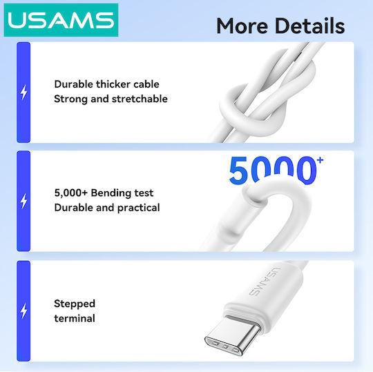 Usams USB 2.0 Cable USB-C Male - USB-A / USB-C 18W White 1m