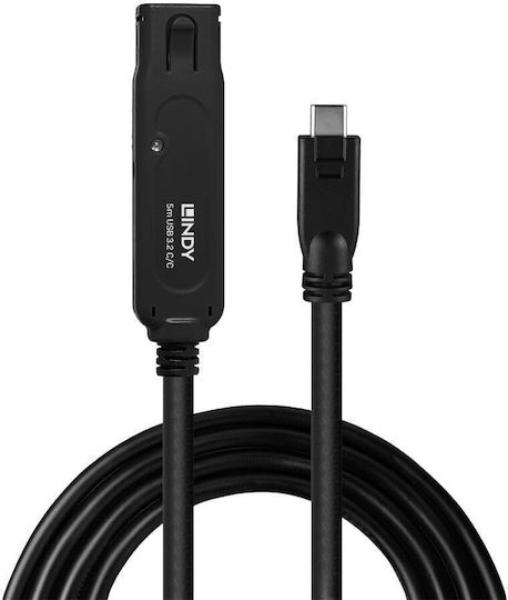 Lindy USB 2.0 Cable USB-C male - USB-A female PD Μαύρο 5m 43405
