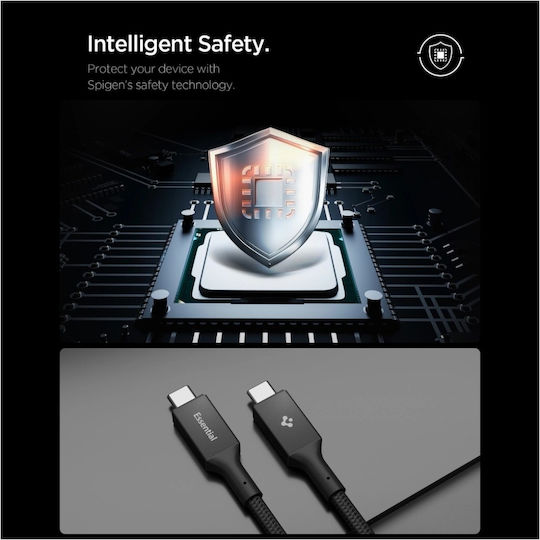 Spigen Braided USB 3.2 Cable USB-C male - USB-C 100W PD Μαύρο 1.5m ACA10421