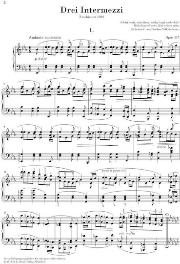 G. Henle Verlag Johannes Brahms - 3 Intermezzi Op. 117 Παρτιτούρα για Πιάνο