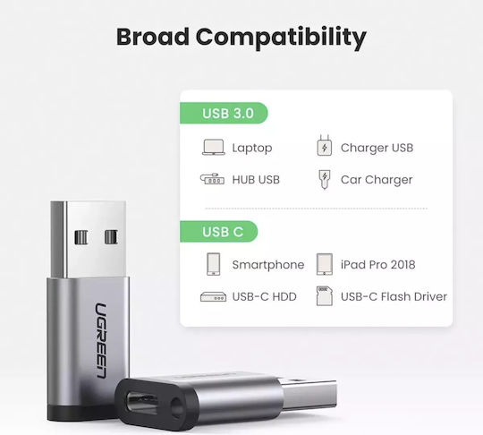 Ugreen Конвертор USB-A мъжки към USB-C женски Черен 1бр 50533