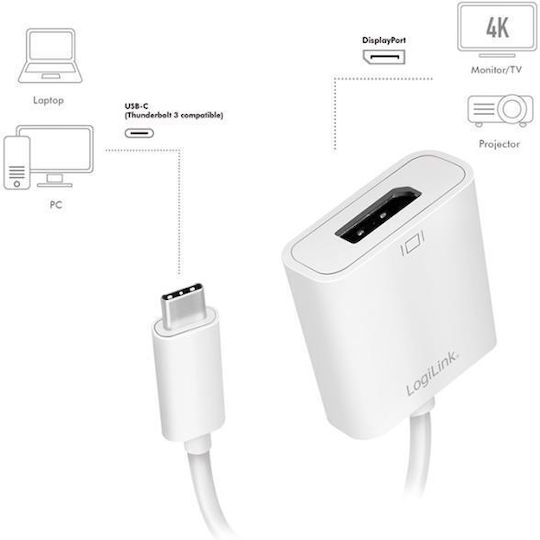 LogiLink Μετατροπέας USB-C male σε DisplayPort female Λευκό 1τμχ UA0246A