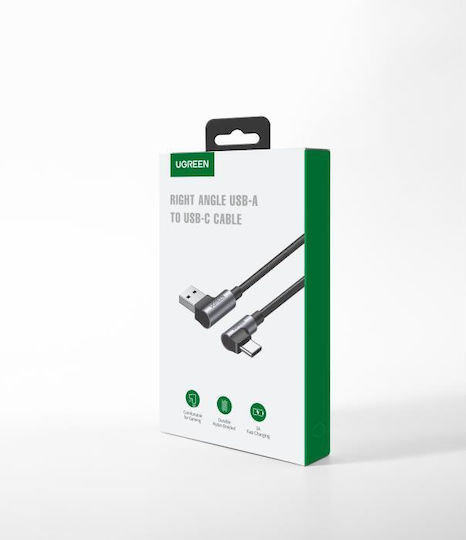 Ugreen US176 Angle (90°) Braided USB 2.0 Cable USB-C Male - USB-A 18W PD Gray 2m 20857