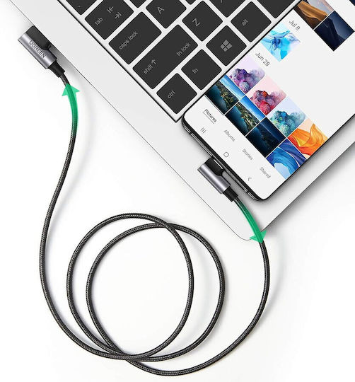 Ugreen US176 Angle (90°) Braided USB 2.0 Cable USB-C Male - USB-A 18W PD Gray 2m 20857