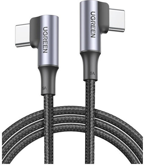 Ugreen US335 Ъглов (90°) / Плетен USB 2.0 Кабел USB-C Мъжки - USB-C 100W PD Черен 1m 70696