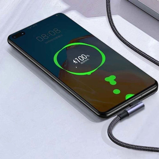Ugreen US335 Ъглов (90°) / Плетен USB 2.0 Кабел USB-C Мъжки - USB-C 100W PD Черен 1m 70696