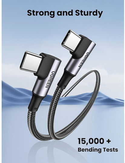 Ugreen US335 Ъглов (90°) / Плетен USB 2.0 Кабел USB-C Мъжки - USB-C 100W PD Черен 1m 70696