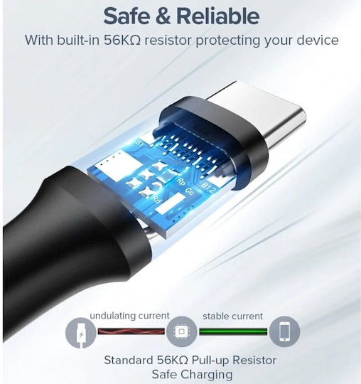 Ugreen Us287 USB 2.0 Cable USB-C male - USB-A 60W PD Μαύρο 1m 60116