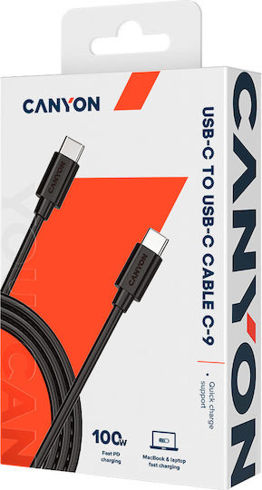 Canyon USB 2.0 Kabel USB-C männlich - USB-C 100W PD Schwarz 1,2m