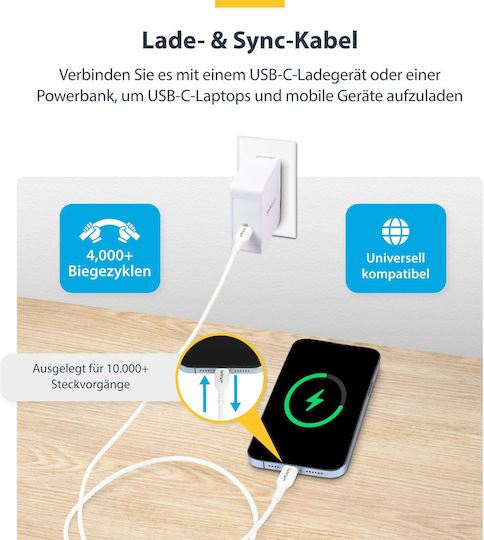 StarTech USB 2.0 Cable USB-C male - USB-C 60W PD Λευκό 1m USB2CC1MNCWHE