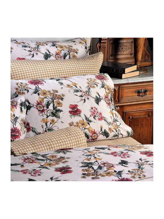 Down Town Home Down Town Home Cotton Satin Duvet Cover Set Super King with 2 Pillowcases 245x235cm Flower S868 Beige Flower