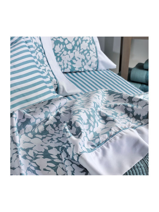 Down Town Home Set Cotton Satin Duvet Cover 170x240cm Single with Pillowcase Elvira S875 Petrol
