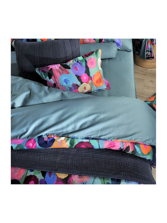 Down Town Home Down Town Home Cotton Satin Duvet Cover Set Super King with 2 Pillowcases 245x235cm Louis S888 Green