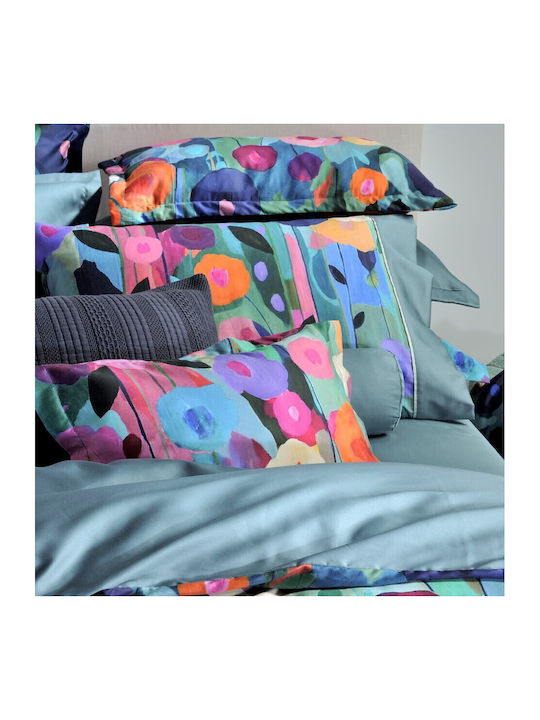 Down Town Home Down Town Home Cotton Satin Duvet Cover Set 240x170cm Super King with 2 Pillowcases Louis S888 Green