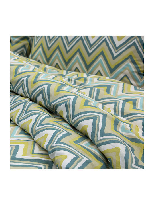 Lino Home Duvet Cover Set Double with 2 Pillowcases 225x245cm Flots Petrol Blue