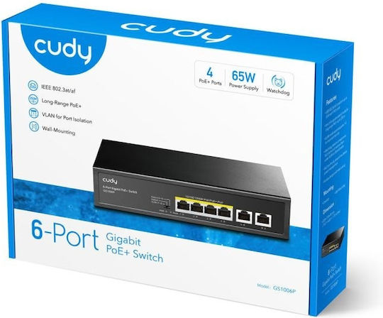 Cudy GS1006P Negestionat L2 PoE+ Switch cu 6 Porturi Gigabit (1Gbps) Ethernet