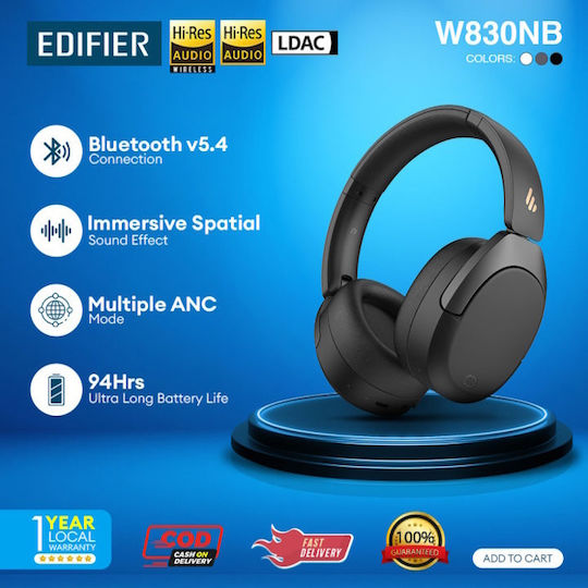 Edifier W830NB Hybrid Wireless / Wired Over Ear Headphones with 94 Hours Playing Time and Quick Charge White