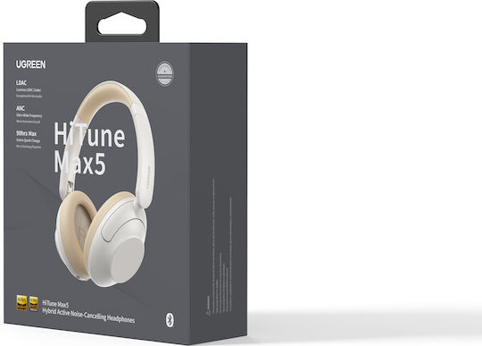 Ugreen HP202 HiTune Max5 Ασύρματα / Ενσύρματα Over Ear Ακουστικά με 90 ώρες Λειτουργίας και Quick Charge Λευκά