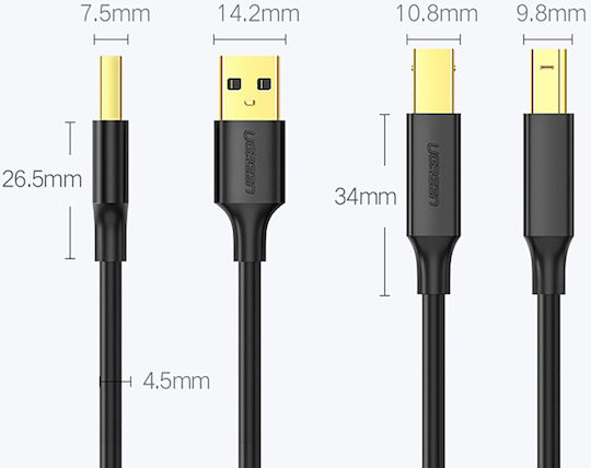 Ugreen USB 2.0 Cablu USB-A - USB-B Negru 1m 20846