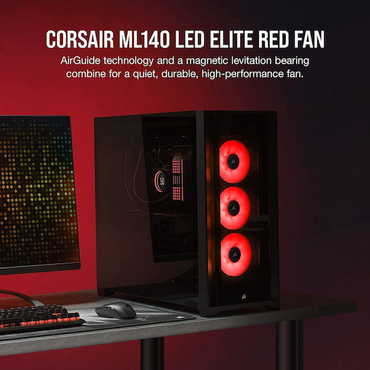 Corsair ML140 LED Elite Premium Корпусен вентилатор с Червено осветление и връзка 4-изводна ШИМ 1бр Черен