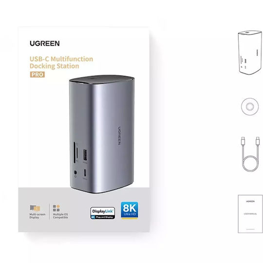 Ugreen USB-C Docking Station με HDMI/DisplayPort 4K PD Ethernet και συνδεση 3 Οθονών Ασημί (90325)