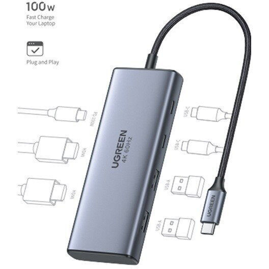 Ugreen CM498 USB-C Docking Station με HDMI/DisplayPort 4K PD Γκρι