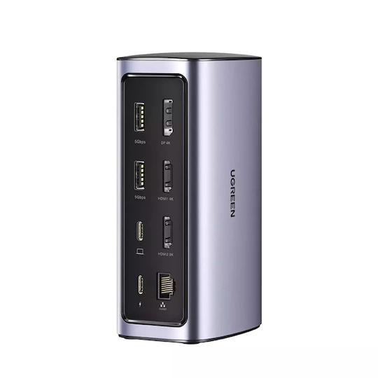 Ugreen USB-C Docking Station με HDMI/DisplayPort 4K PD Ethernet και συνδεση 3 Οθονών Ασημί (90325)