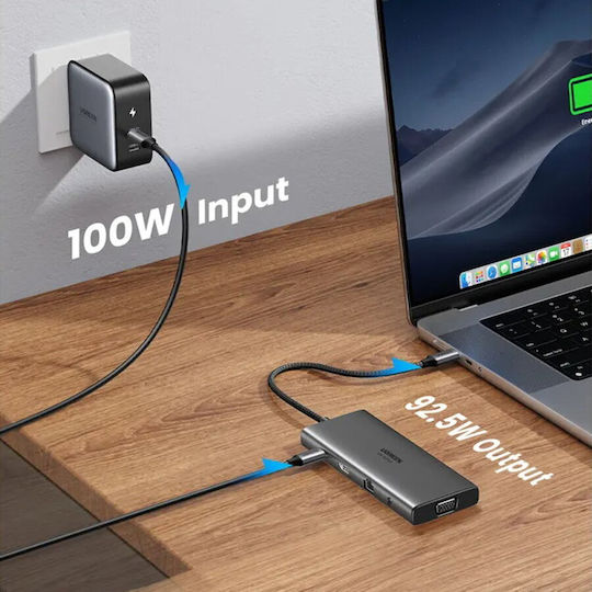 Ugreen CM639 USB-C Docking Station με HDMI 4K PD Ethernet και σύνδεση 2 Οθονών Γκρι