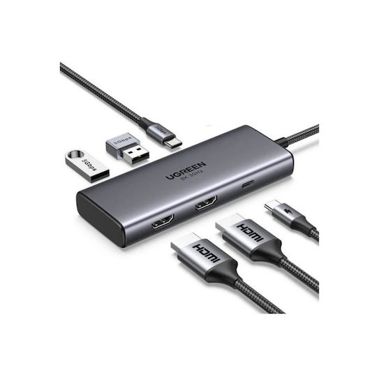 Ugreen Cm498 USB-C / USB-A Docking Station with 4K PD Silver