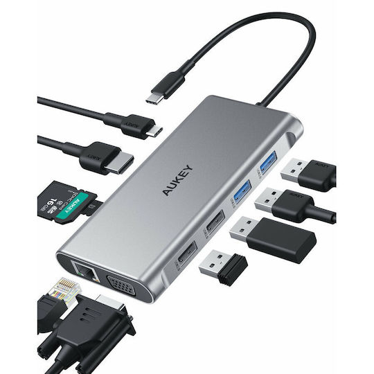 Aukey USB-C / USB-A Docking Station mit 4K PD Ethernet Gray (AIAUKACBC890000)