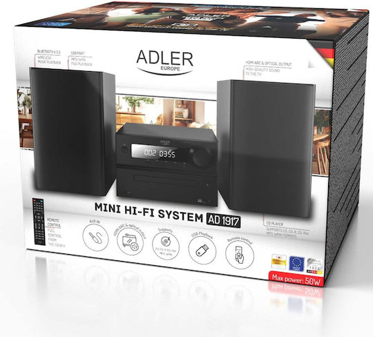 Adler Ηχοσύστημα 2.0 AD1917 AD 1917 50W με CD Player και Bluetooth Μαύρο
