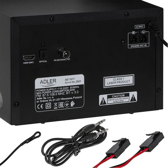 Adler Ηχοσύστημα 2.0 AD1917 AD 1917 50W με CD Player και Bluetooth Μαύρο