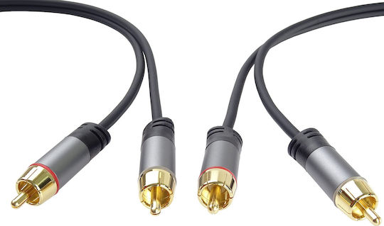 PremiumCord Кабел 2x RCA мъжки - 2x RCA мъжки 5м