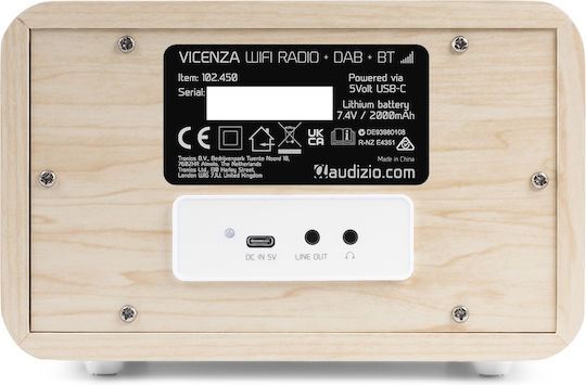 Audizio Vicenza Επιτραπέζιο Ραδιόφωνο Επαναφορτιζόμενο DAB+ με Bluetooth και USB Λευκό