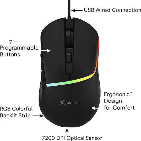 Xtrike Me GM-322 RGB Gaming Ποντίκι 3600 DPI Μαύρο