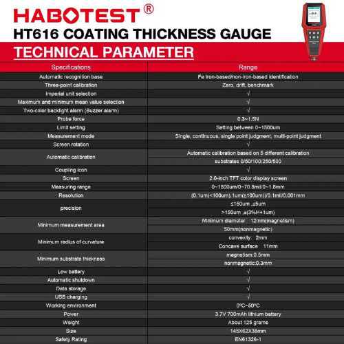 Habotest Măsurător Digital De Grosime A Straturilor HT616