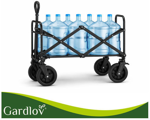 Foldable Garden Cart Metallic Four-Wheeled 90l 70.5x46x47cm