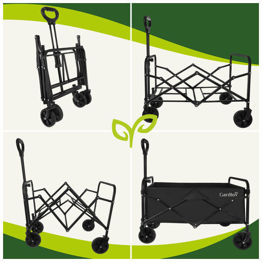 Foldable Garden Cart Metallic Four-Wheeled 90l 70.5x46x47cm