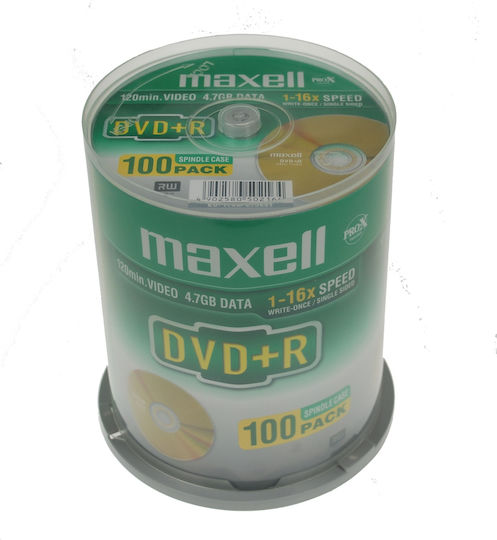 Maxell Εγγράψιμα DVD+R 16x 4.7GB Cake Box 100τμχ