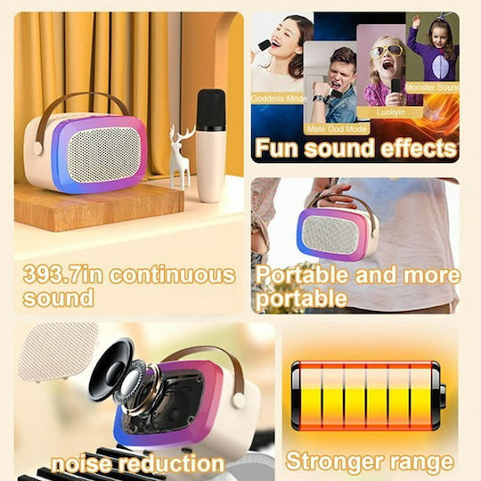 Artifact Artifact Karaoke Lautsprecher mit Kabellosem Mikrofon und Lichteffekten V66 Beiges