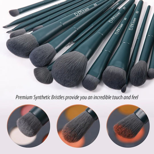 DUcare Professional Set with Make Up Brushes and Sponges for Powder Dark 19 Pieces