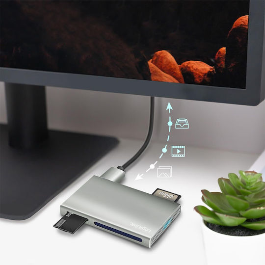 LogiLink Card Reader USB 3.2 για SD/microSD Ασημί