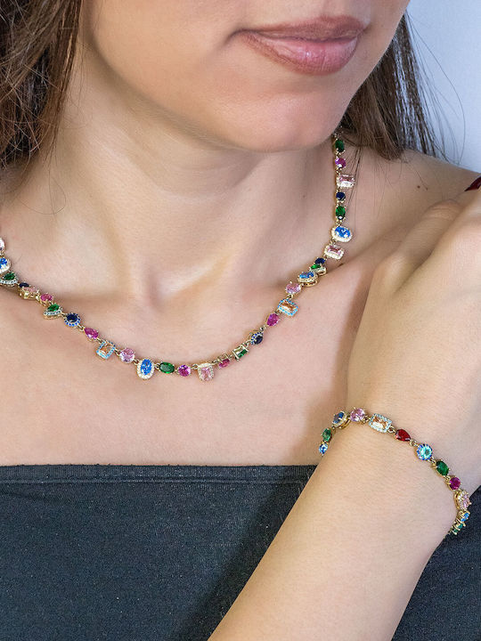 Luxenter Luxenter Schmuckset mit Halskette und Armbänder aus Silber Vergoldet mit Steinen