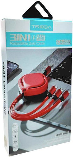 Ca-886 Retractable USB to Lightning / Type-C / micro USB Cable 1.1m
