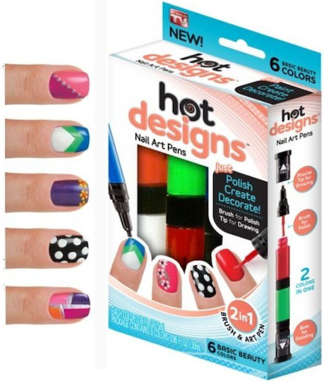 Set 6 Nail Polishes Nail Art Brushes Hot Designs
