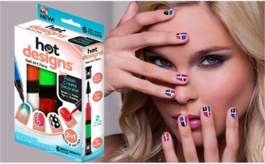 Set 6 Nail Polishes Nail Art Brushes Hot Designs