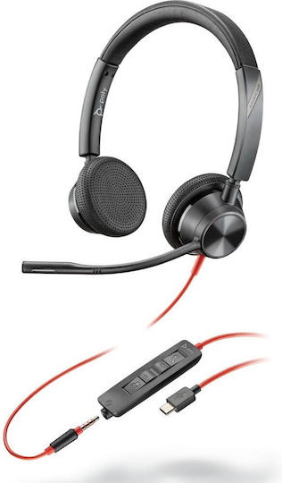 Poly Blackwire 3325-M На ушите Мултимедийни слушалки с микрофон и връзка 3,5 мм жак / USB-C в Червен цвят